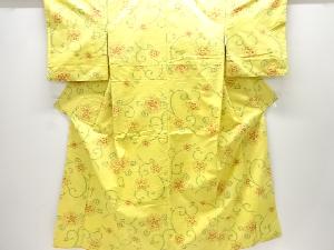 花唐草模様織り出し手織り紬着物